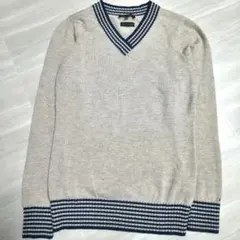 トミーフィルガー ウールカシミヤ混合 Vネック ボーダー セーター S