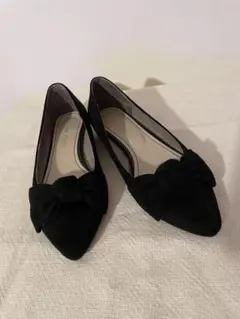 oriental traffic スウェード リボン ポインテッドトゥ　ブラック