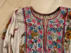 ヴィンテージ刺繍花柄ベージュバロチドレスペルシャドレスワンピース