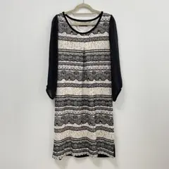 ラフィアブルー　ワンピース　レース　アイボリー&ブラック　M