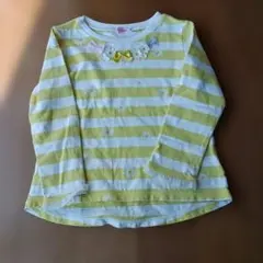 【ミキハウス】長袖カットソー 110cm イエローとホワイトのストライプ