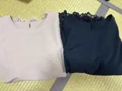 レース装飾 五分袖トップス 2色セット