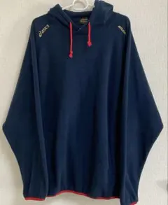 アシックス　フリースパーカー　ネイビー　サイズO