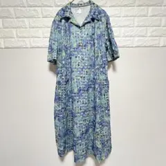 希少✨フランス製 ヴィンテージ 総柄 ロングワンピース ペイズリーブルー系