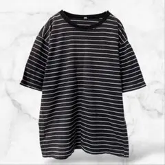 【良品計画】5分袖コットンカットソー ボーダー Tシャツ(L)綿100 総柄 上