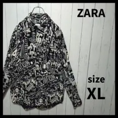 【ZARA】 総柄レーヨンシャツ　ドレープ　アート　レトロ　F261