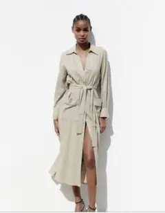 リネンブレンド　ミディワンピース