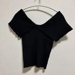 オフショルダー リブニット 半袖 ブラック
