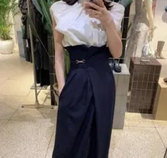 snidel スナイデル　ハイウエスト　ビットワイドパンツ サイズS ネイビー