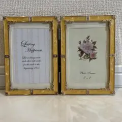 アンティーク調 2面フォトフレーム ゴールド 写真立て 見開き インテリア