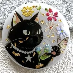 ネコ　黒猫　ブローチ　ヘアゴム　チャーム　ピンバッジ　目印　アンブレラマーカー