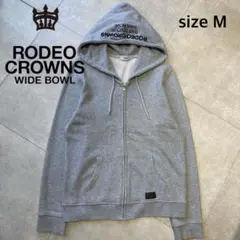 RODEOCROWNS　フルジップパーカー　フード付き　刺繍ロゴ　グレー