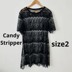 【美品】キャンディストリッパー 総レース シースルー ワンピース 黒 M 半袖のサムネイル