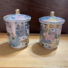 未使用　九谷焼　玉水　金彩花詰　組湯呑