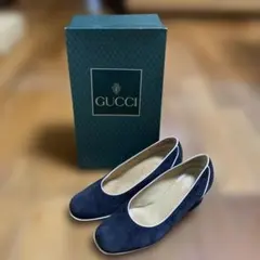 GUCCI パンプス　スエード　ネイビー　24センチ　37C オールドグッチのサムネイル