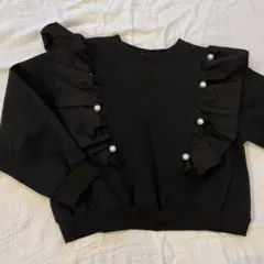 SEASON REASON フリル・パール付き黒　長袖トレーナー　130cm