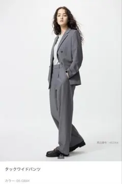 ユニクロ　タックワイドパンツ　S標準丈　グレー