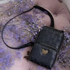アナスイミニ スマホショルダー お財布バッグ 黒 ネコ バタフライ 美品のサムネイル