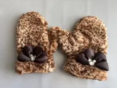 【①】ディズニー Minnie ミトン 手袋 ブラウン ミニー　ヒョウ リボン