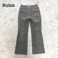 あったかデニム◆裏起毛ジーンズ フレアパンツ 美脚効果 グレー ストレッチ