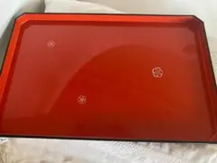 朱塗 盆 螺鈿細工 梅文様 長角盆