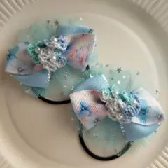 【188】紫陽花モチーフのキッズヘアゴム2個セット
