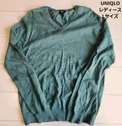 UNIQLO レディース Lサイズ 緑色 Vネック 長袖ニットセーター