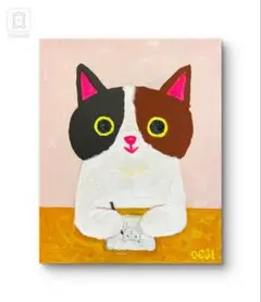 猫の絵を描く猫　アートパネル 一点もの