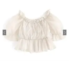 シアーギャザーショート丈ブラウス[tu541] オフホワイト