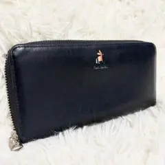 マーケトリーストライプラビット ポールスミス 長財布 レザー ラウンド ネイビー