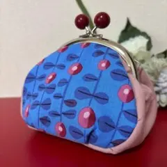 花柄がま口財布 青とピンク