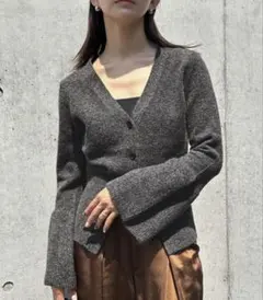 select MOCA ベルスリーブVネックニットカーディガン グレー