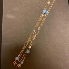 ファッション2連ネックレス　ゴールド&ブルー系