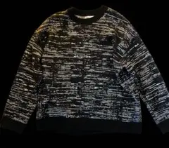 ZARA ニット Lサイズ ブラック×ホワイト 総柄 クルーネック メンズ