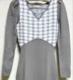 リゼクシー　ハウンドトゥースマーメイドニットワンピース　ベージュ