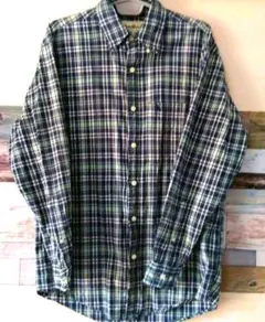 エディーバウアー　緑系チェック柄 ボタンダウン 長袖コットンシャツ　古着