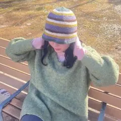 ニット帽　ビーニー　帽子　ハンドメイド　クラッシャーハット　バケットハット