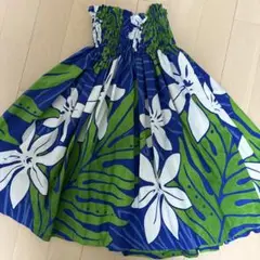 フラダンス用パウスカート 青と緑の花柄