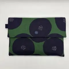 ご朱印帳ケース　あんぱん柄　グリーン＆ネイビー　ハンドメイド　マルチポーチ