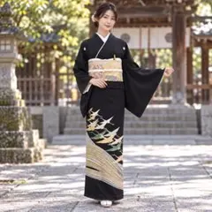 黒留袖5点セット　698 黒留袖　袋帯　帯締め　帯揚げ　末広　結婚式　未着用品