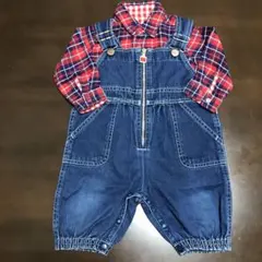ミキハウスデニムオーバーオール &チェック リバーシブルシャツ