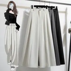 スラックス 切り替え おしゃれ＆カジュアル ワイドパンツ 着痩せ 3色展開