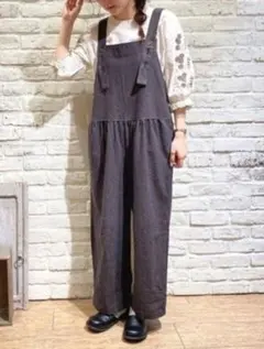 Samansa Mos2 綿麻サロペット　チャコール