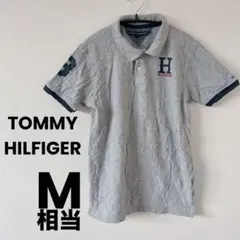 GWセール‼️トミーヒルフィガー ビッグロゴ ポロシャツ M相当 グレー 刺繍ロゴ