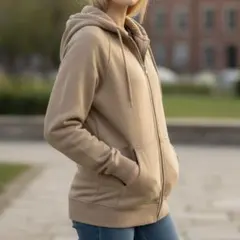 美品 ユニクロ UNIQLO パーカー S ベージュ フルジップ フリース裏地