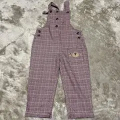 チェック柄クマ刺繍オーバーオール100cm