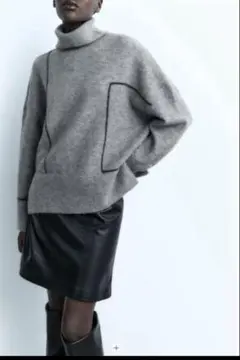 ZARAニット　グレー　襟　タートルセーター