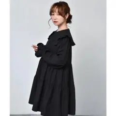 フリル襟 ティアードワンピース ブラックのサムネイル