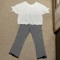 OTONA アイボリートップス&チェックパンツ　レギンスパンツ