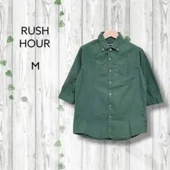 ラッシュアワー　RUSH HOUR Slim Fit 七分袖シャツ　ドット柄　緑のサムネイル